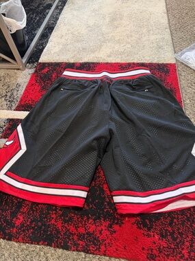 Just Don Black Athletic Shorts with Red and White Trim